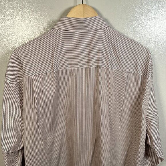 Ermenegildo Zegna Dress Shirt Mens Size 43 17 Brown Stripes Comfort Fit Work - Picture 11 of 13